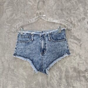 Fashion Nova Micro Booty Shorts S Blue Acid Wash Distressed Frayed Raw Hem Y2K